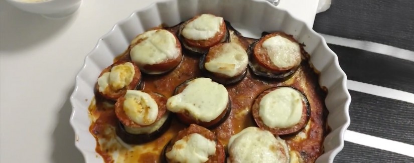 Batata Assada com Queijo Parmesão e Berinjela Gratinada